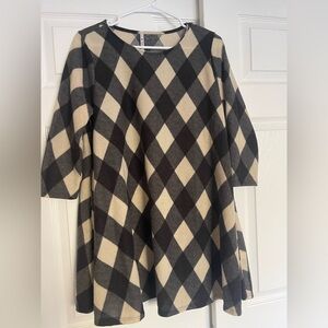 42 Pops Dress Shift Cozy Size Medium 3/4 Sleeves Navy Cream Cottagecore Pattern